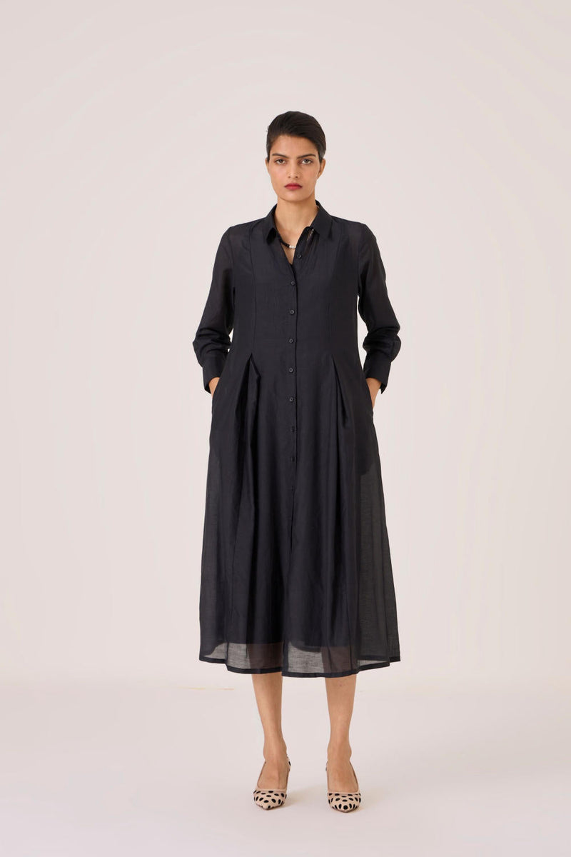 Jini Black Shirt Dress silk by The Summer House in black color for women Worldwide