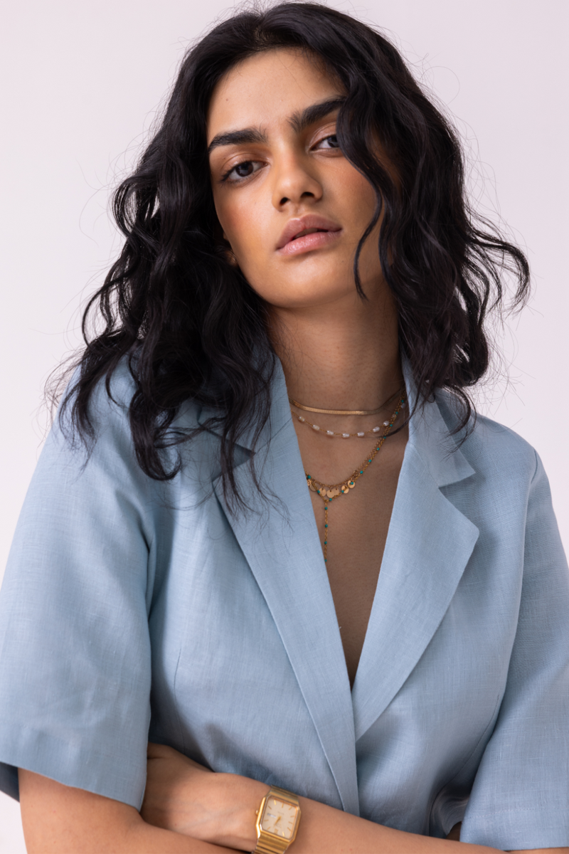 Jo Blue Linen Jacket all linen by The Summer House for women Worldwide