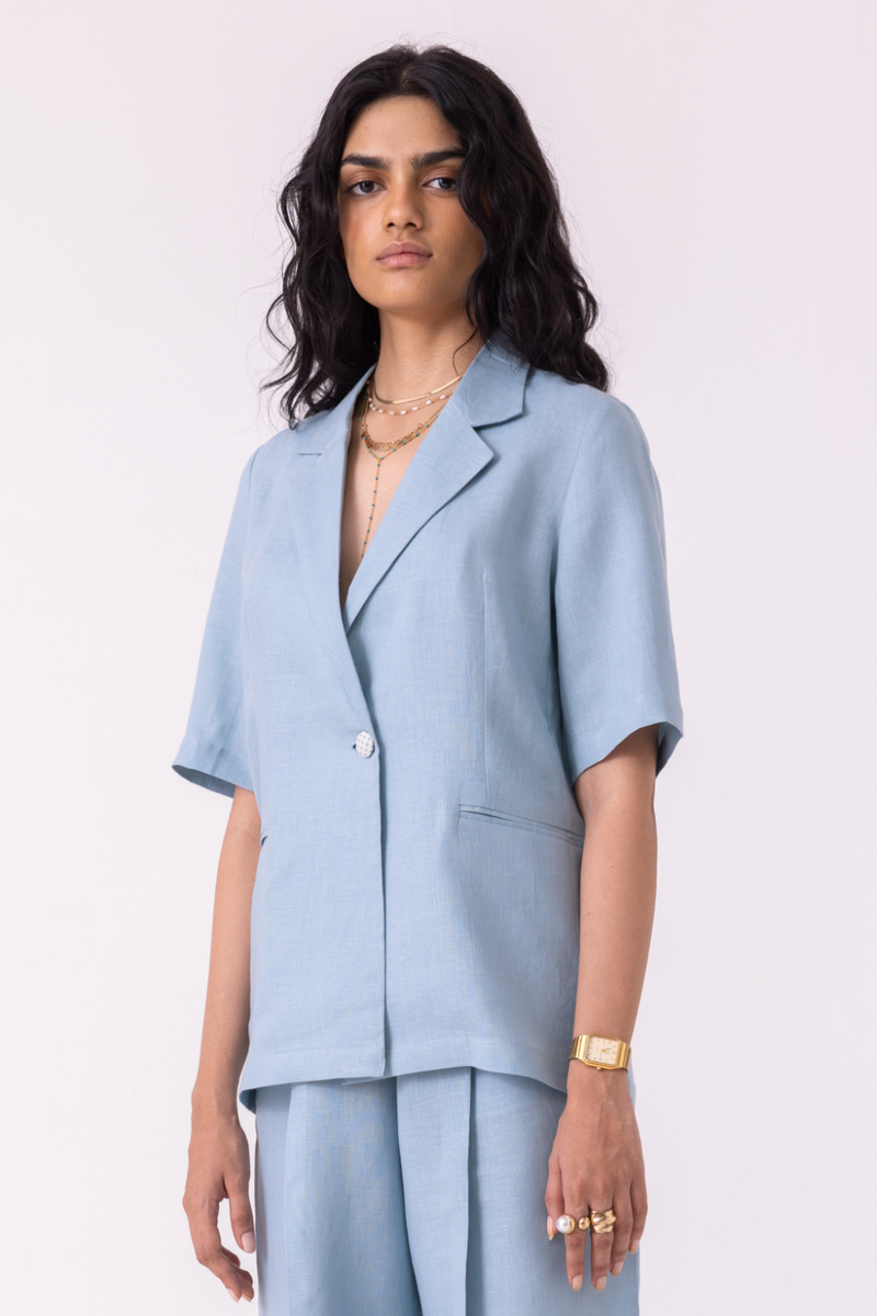 Jo Blue Linen Jacket all linen by The Summer House for women Worldwide