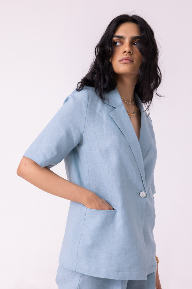 Jo Blue Linen Jacket all linen by The Summer House for women Worldwide