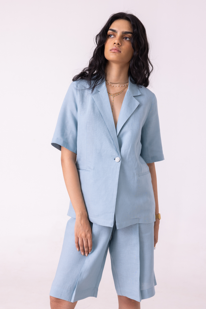 Jo Blue Linen Jacket all linen by The Summer House for women Worldwide