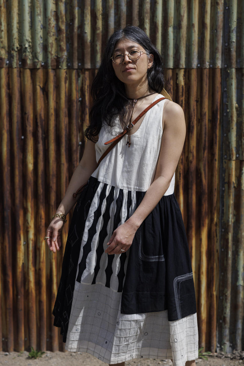 Joan Dress-Black and White 100% cotton by World of Crow in black color for women Worldwide