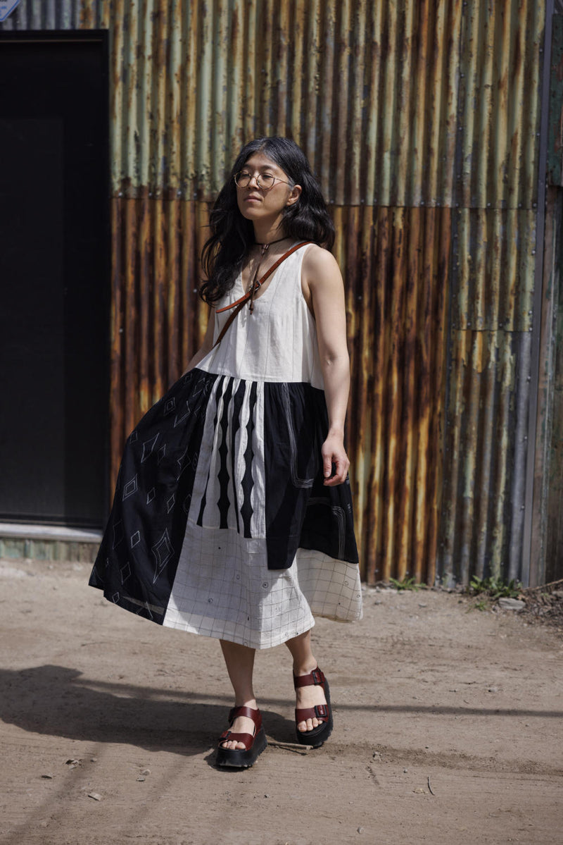 Joan Dress-Black and White 100% cotton by World of Crow in black color for women Worldwide