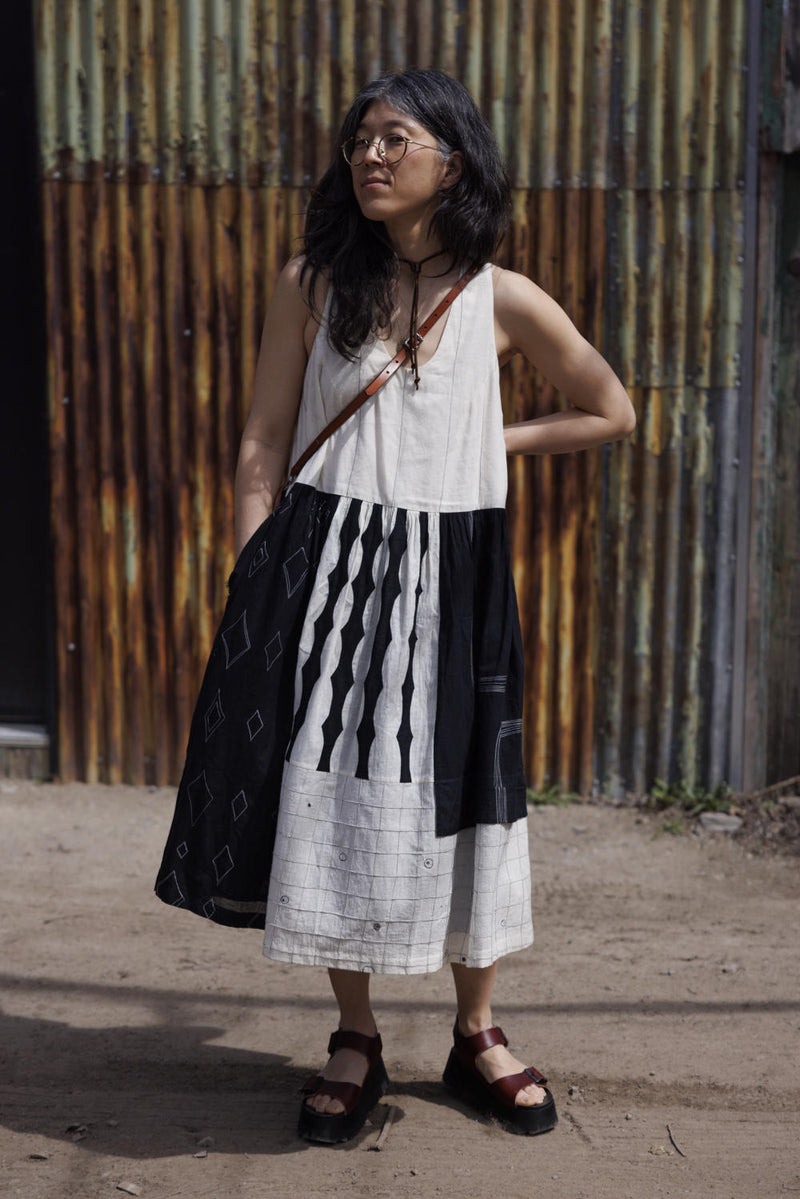 Joan Dress-Black and White 100% cotton by World of Crow in black color for women Worldwide