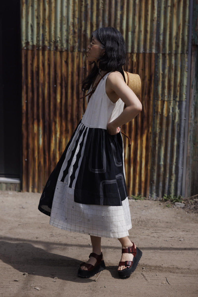 Joan Dress-Black and White 100% cotton by World of Crow in black color for women Worldwide