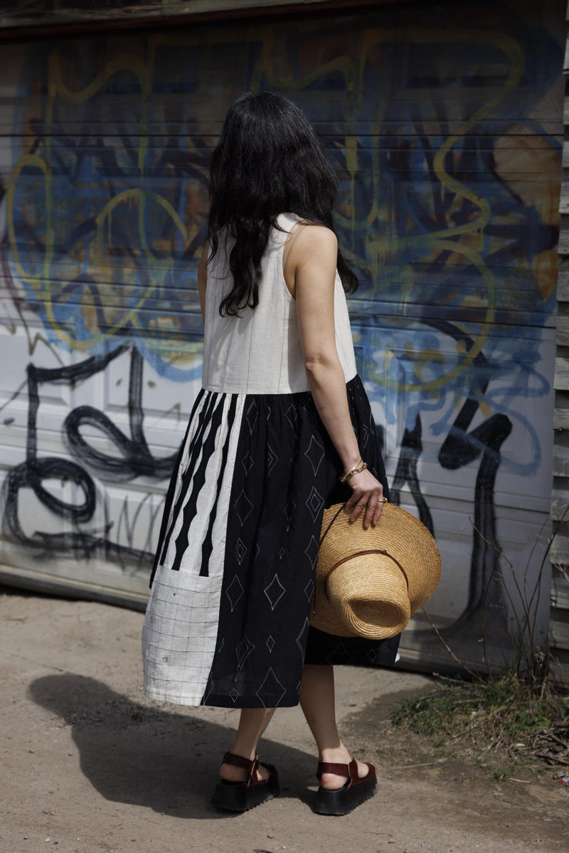 Joan Dress-Black and White 100% cotton by World of Crow in black color for women Worldwide
