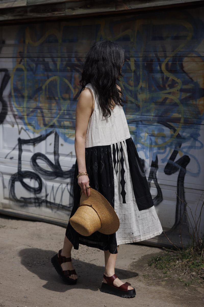 Joan Dress-Black and White 100% cotton by World of Crow in black color for women Worldwide