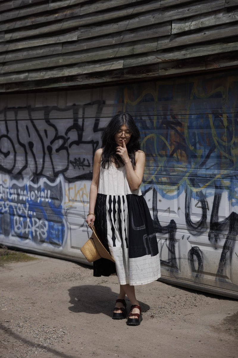 Joan Dress-Black and White 100% cotton by World of Crow in black color for women Worldwide