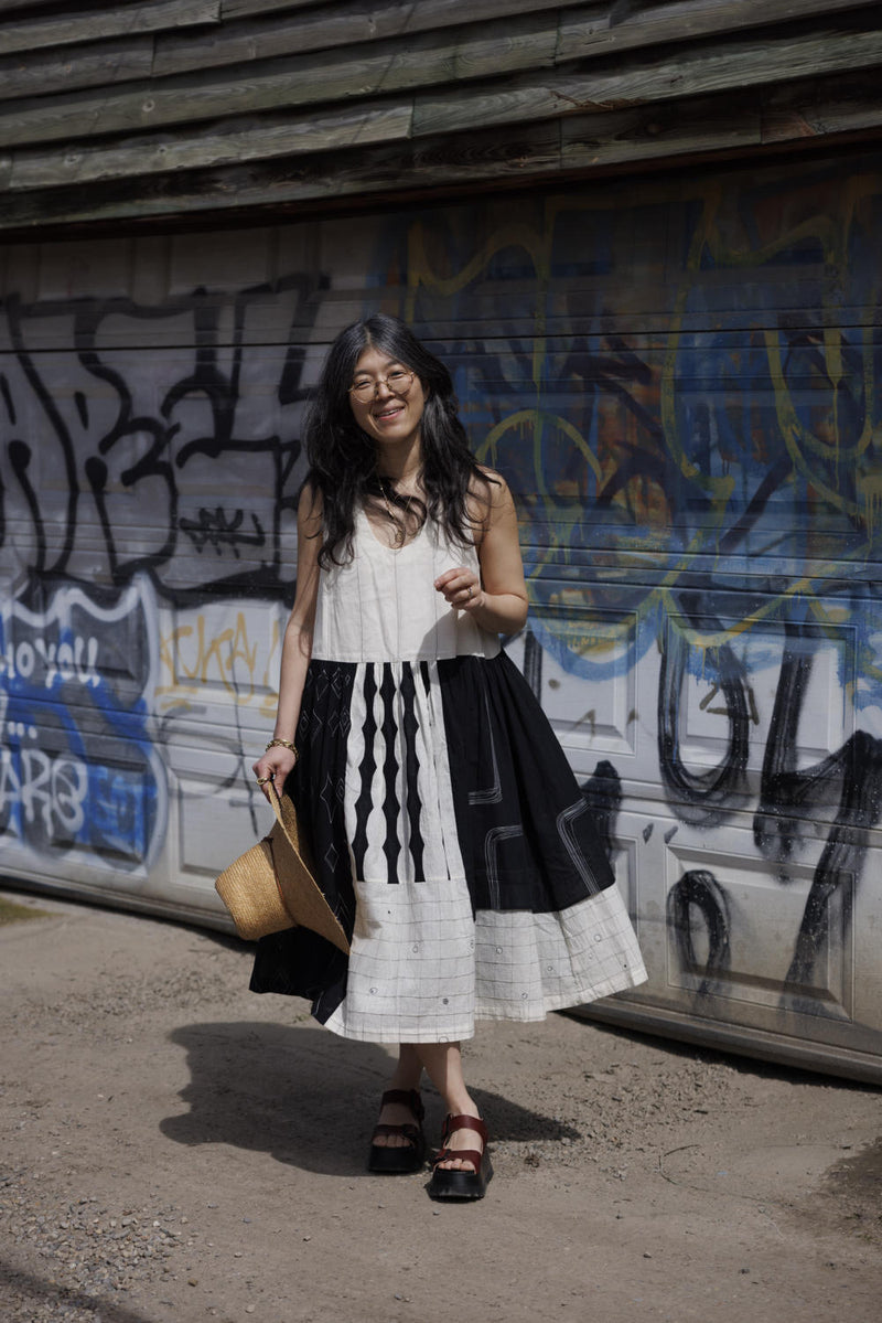 Joan Dress-Black and White 100% cotton by World of Crow in black color for women Worldwide