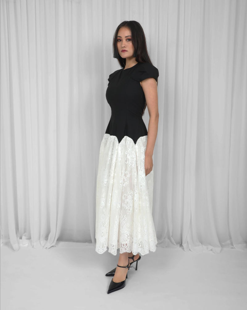 Jolene Dress-Black & White by Leh Studios in black color for women Worldwide