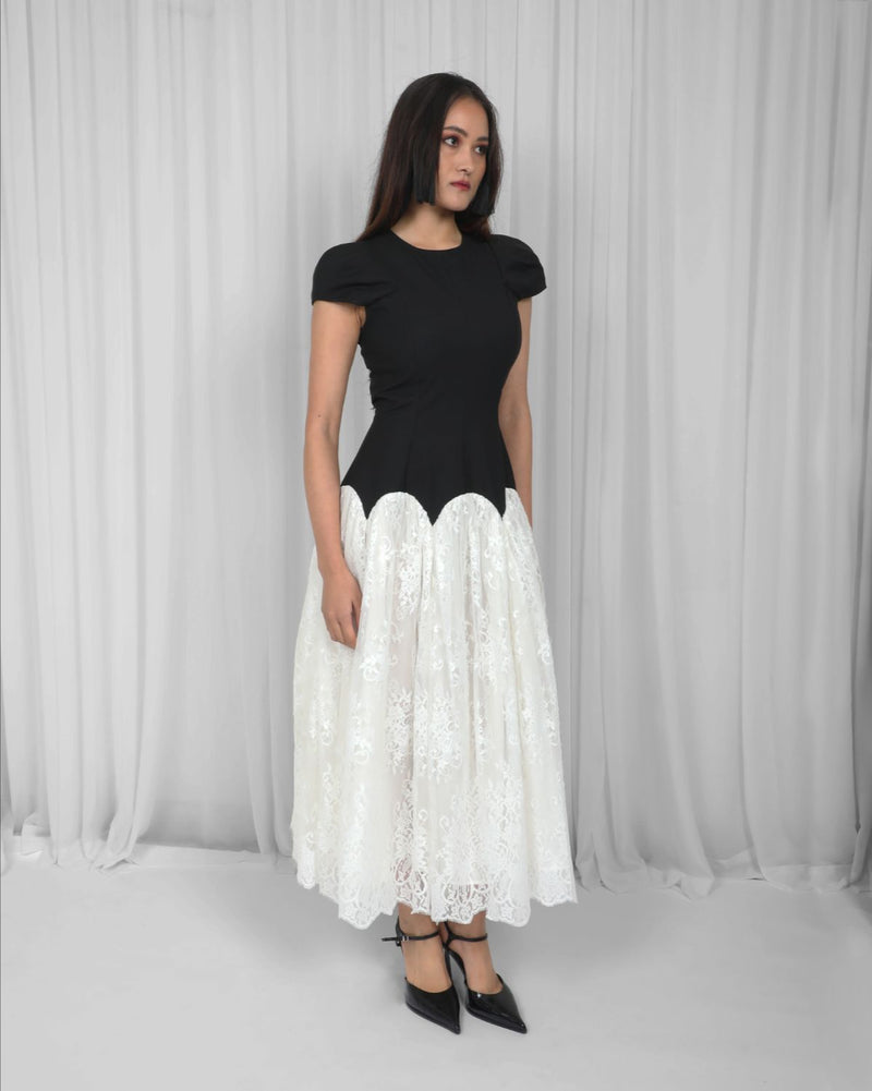 Jolene Dress-Black & White by Leh Studios in black color for women Worldwide