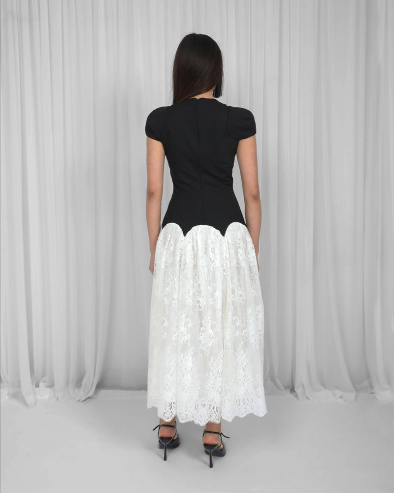 Jolene Dress-Black & White by Leh Studios in black color for women Worldwide