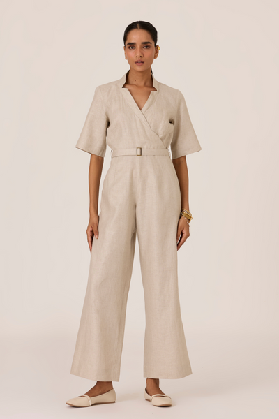 Jos Beige Linen Jumpsuit