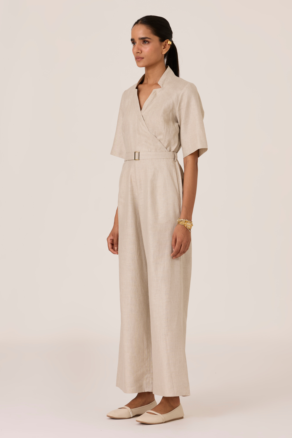 Jos Beige Linen Jumpsuit