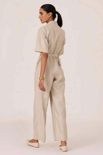 Jos Beige Linen Jumpsuit