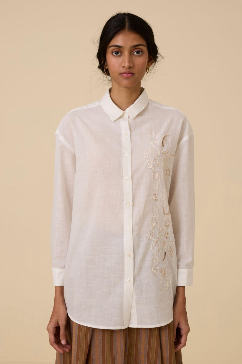 Joyce Embroidered handwoven shirt cotton by The Summer House in white color for women Worldwide