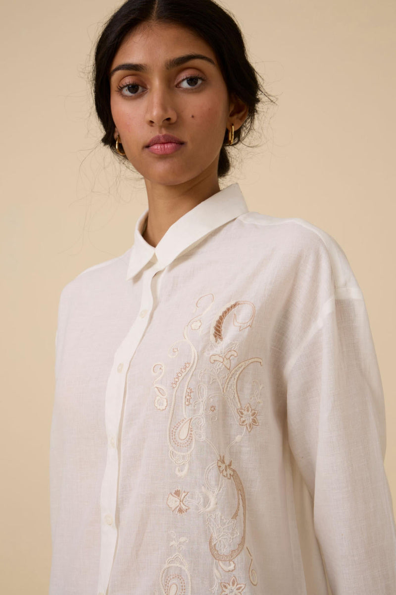 Joyce Embroidered handwoven shirt cotton by The Summer House in white color for women Worldwide