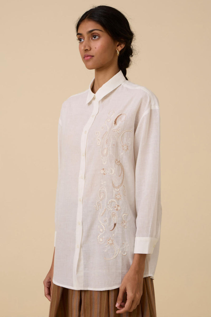 Joyce Embroidered handwoven shirt cotton by The Summer House in white color for women Worldwide