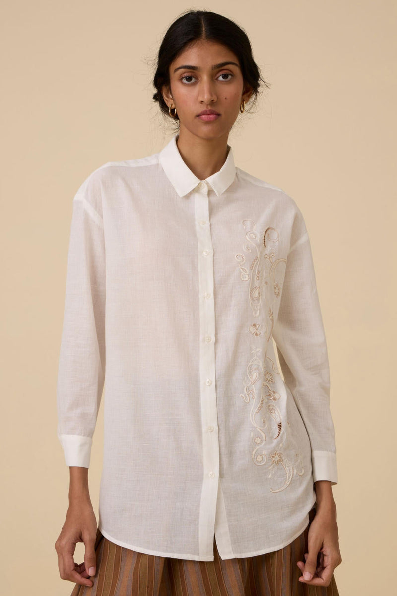 Joyce Embroidered handwoven shirt cotton by The Summer House in white color for women Worldwide
