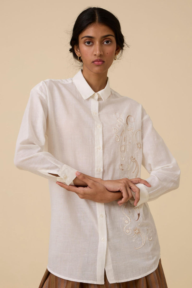 Joyce Embroidered handwoven shirt cotton by The Summer House in white color for women Worldwide