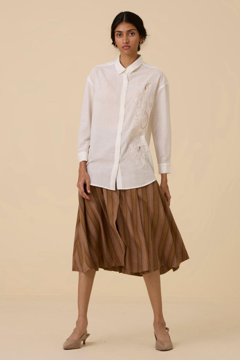 Joyce Embroidered handwoven shirt cotton by The Summer House in white color for women Worldwide