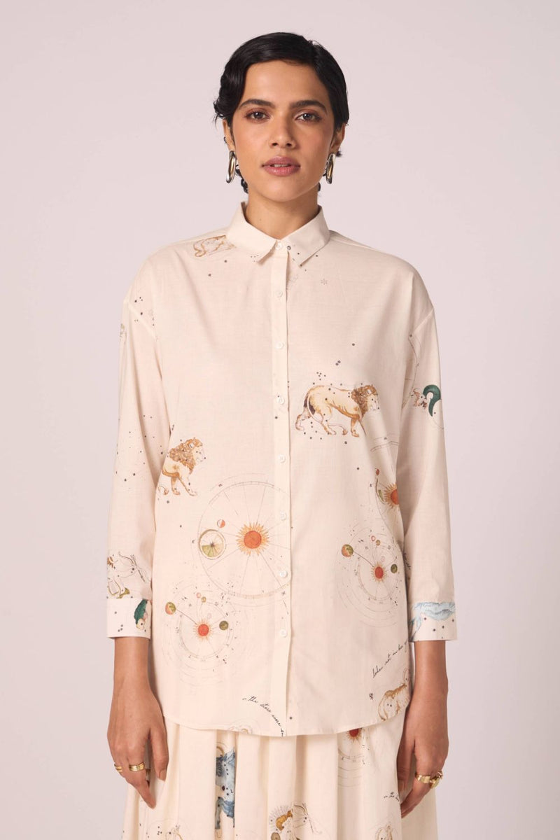 Joyce Zodiac Print Cotton Shirt cotton by The Summer House for women Worldwide