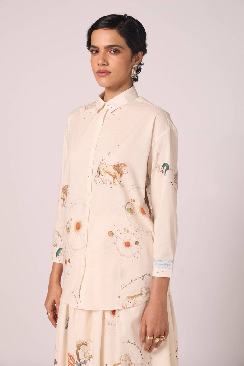 Joyce Zodiac Print Cotton Shirt cotton by The Summer House for women Worldwide