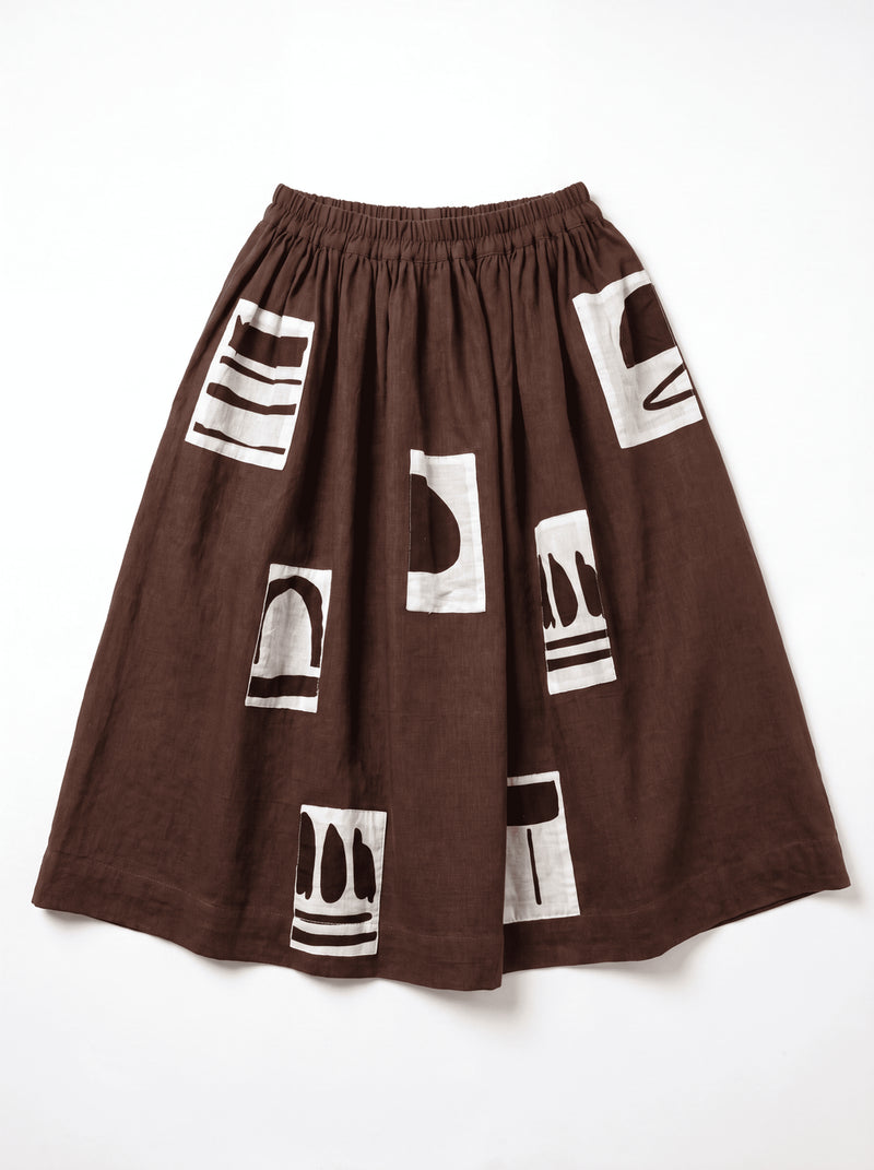 Joy Skirt-Monochrome Patches hand-woven organic cotton skirt by World of Crow in brown for women Worldwide