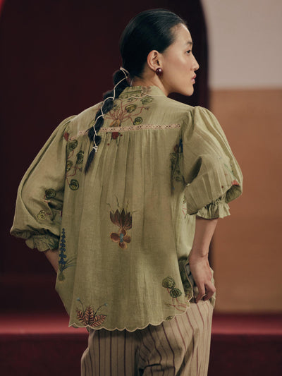 Judy Shirt - Sage Green Botanical