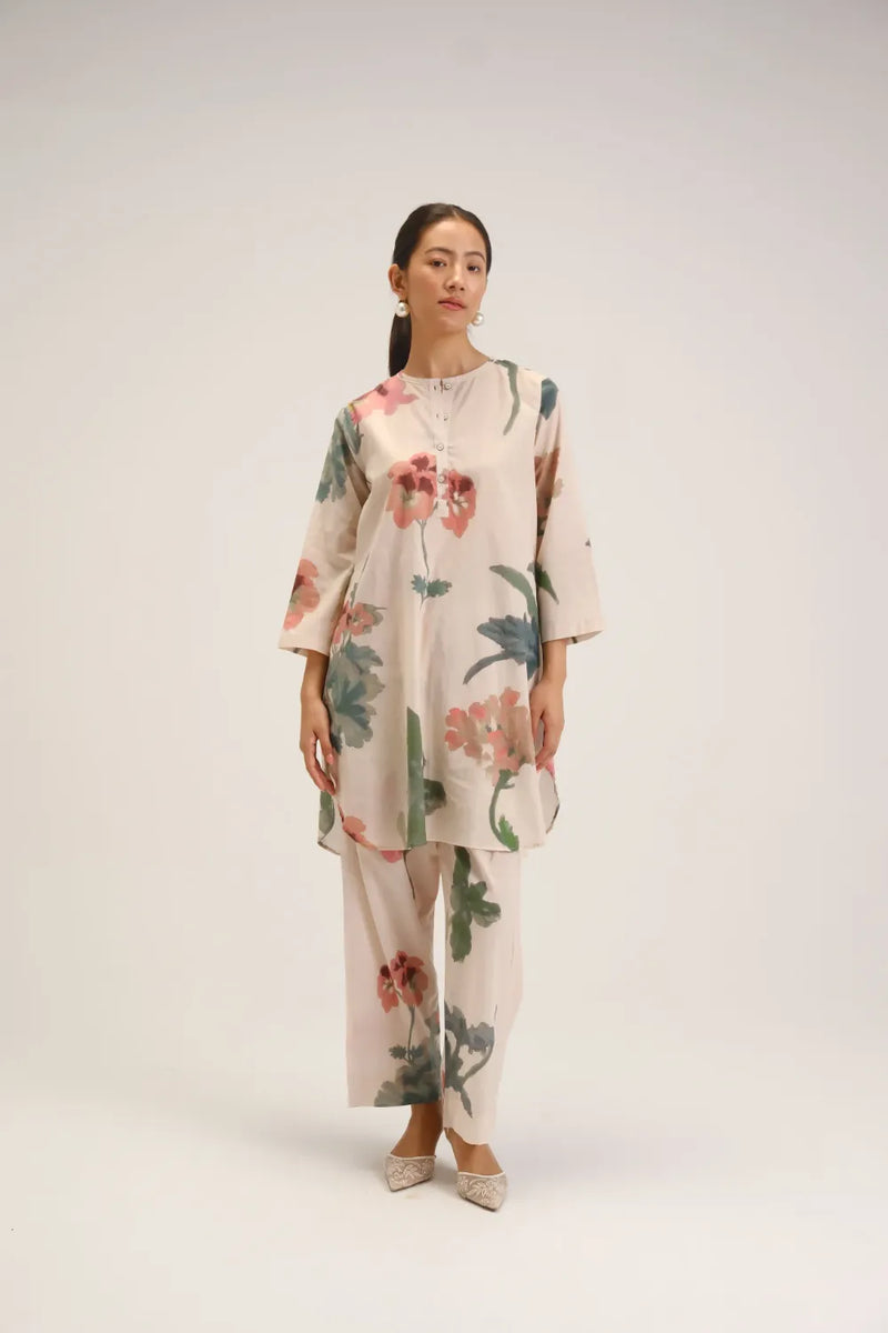 Juliet White Short Kurta Set cotton light kurta set by YAM in white for women Worldwide