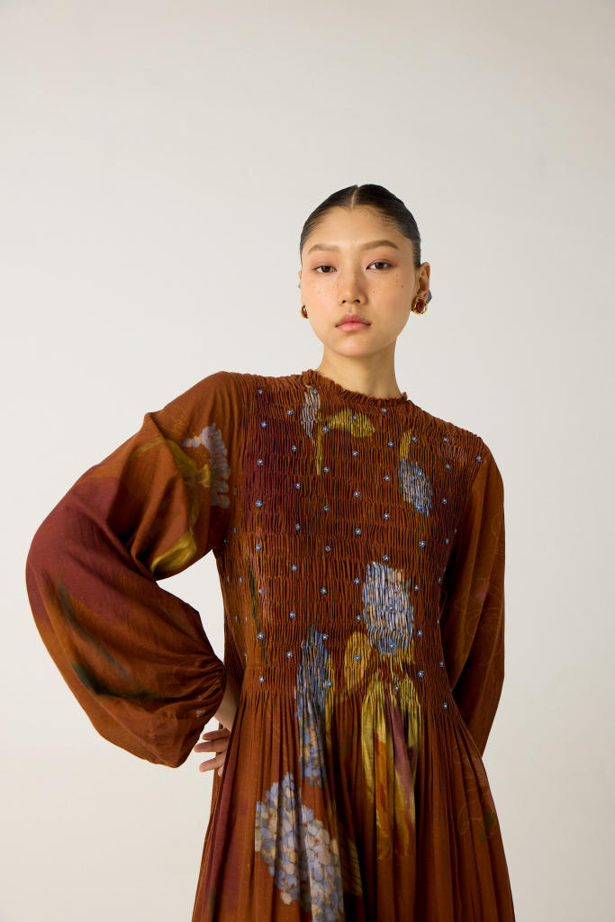 JULY DRESS (FULL-SLEEVES)-FOLIAGE cotton by CORD in multi for women Worldwide