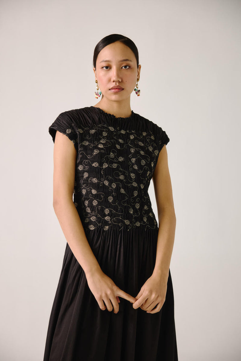 July Dress-Black Anaar emb. satin by CORD for women Worldwide
