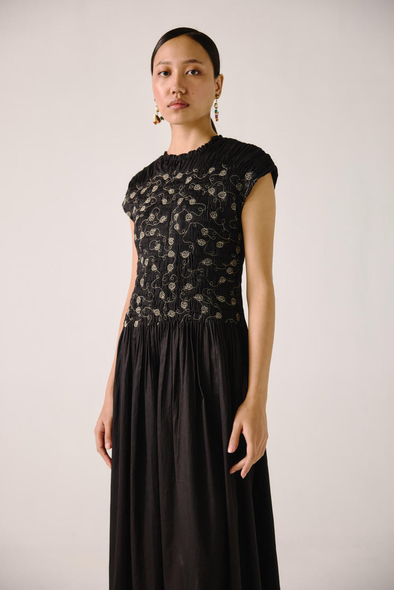 July Dress-Black Anaar emb. satin by CORD for women Worldwide