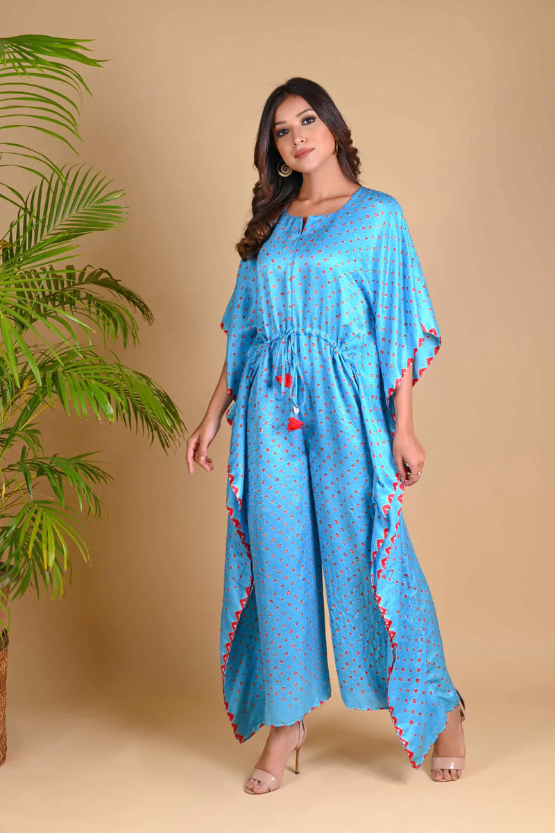 JUMPSUIT-SKY BLUE silk by Dyelogue in blue color for women Worldwide