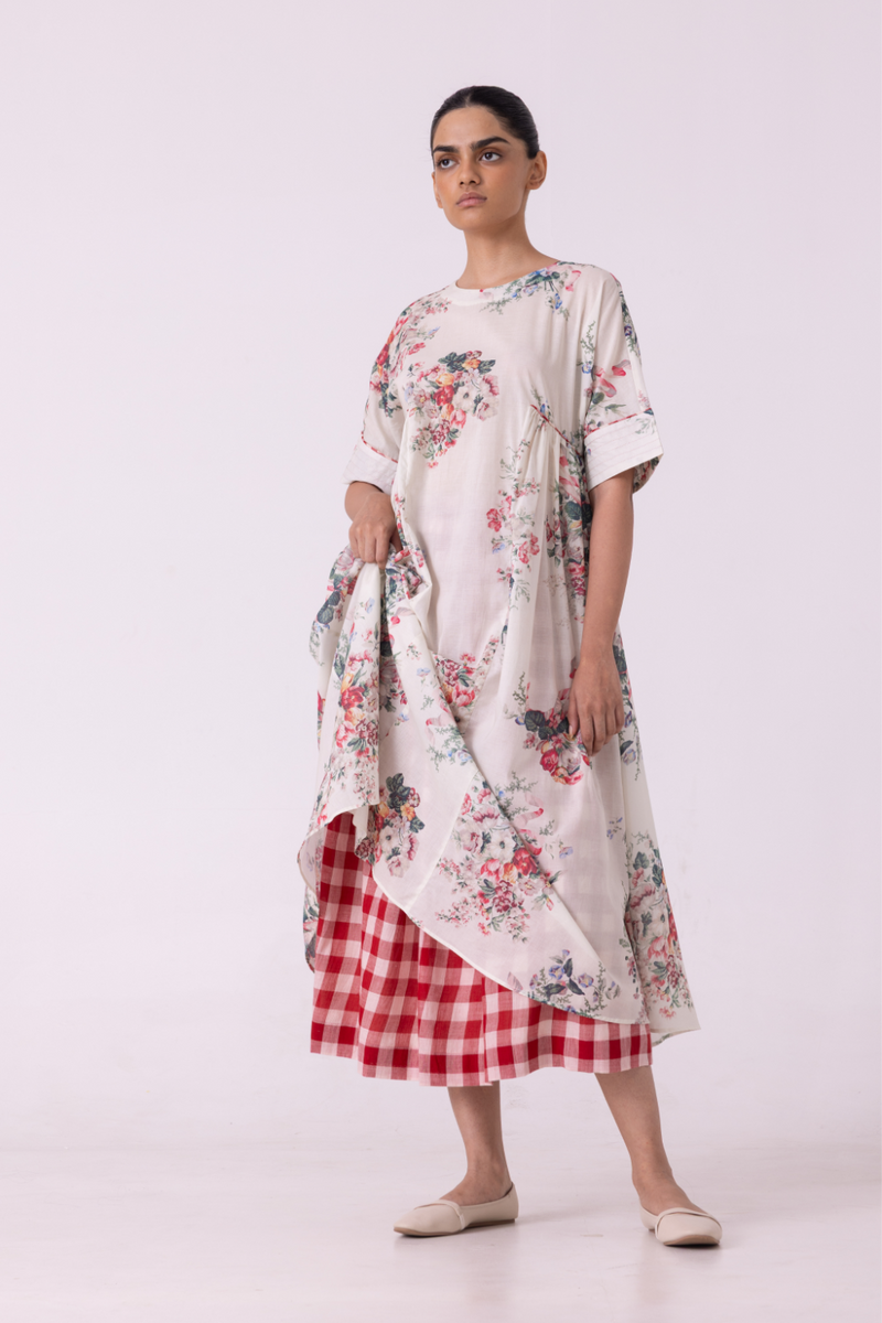 June Red Checkered Handwoven Skirt cotton by The Summer House for women Worldwide