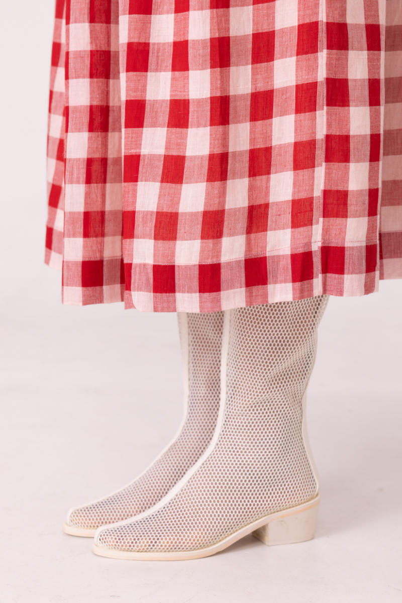 June Red Checkered Handwoven Skirt cotton by The Summer House for women Worldwide