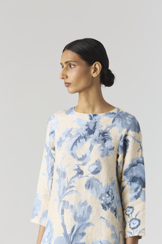 JUNO LINEN KURTA SET by Yam in blue color for women Worldwide