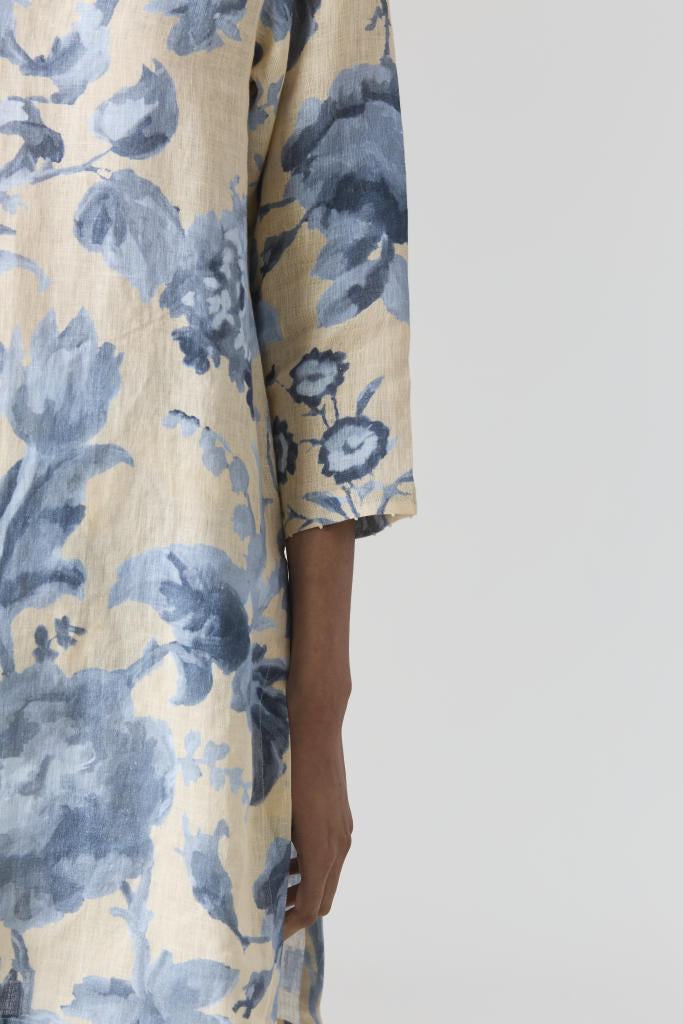JUNO LINEN KURTA SET by Yam in blue color for women Worldwide