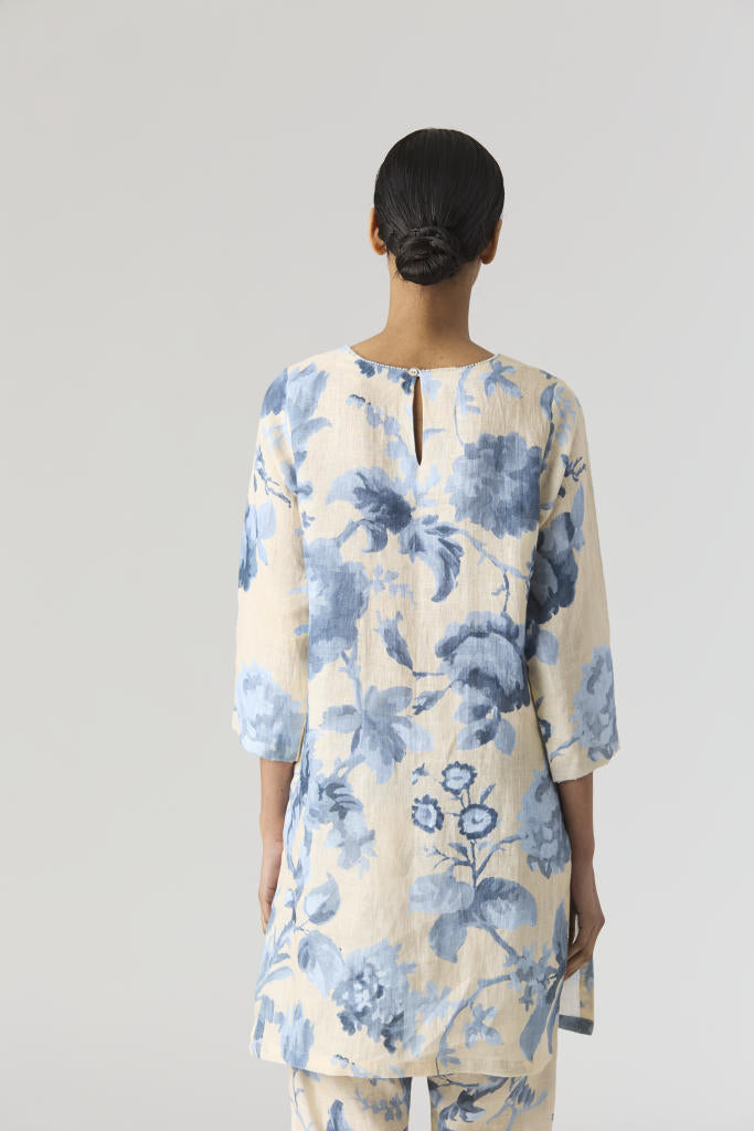 JUNO LINEN KURTA SET by Yam in blue color for women Worldwide
