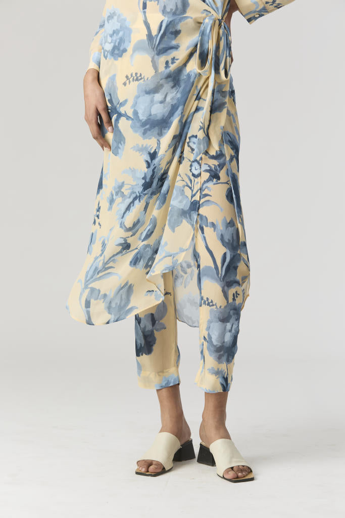 JUNO SIDE WRAP KURTA SET by Yam in blue color for women Worldwide