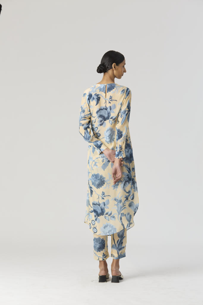 JUNO SIDE WRAP KURTA SET by Yam in blue color for women Worldwide