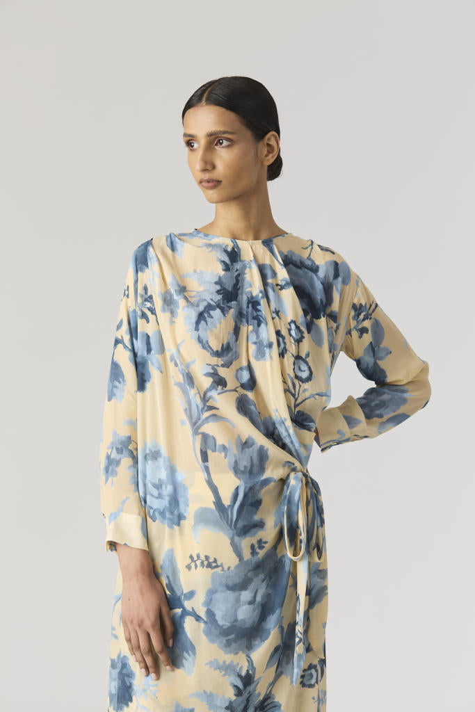 JUNO SIDE WRAP KURTA SET by Yam in blue color for women Worldwide