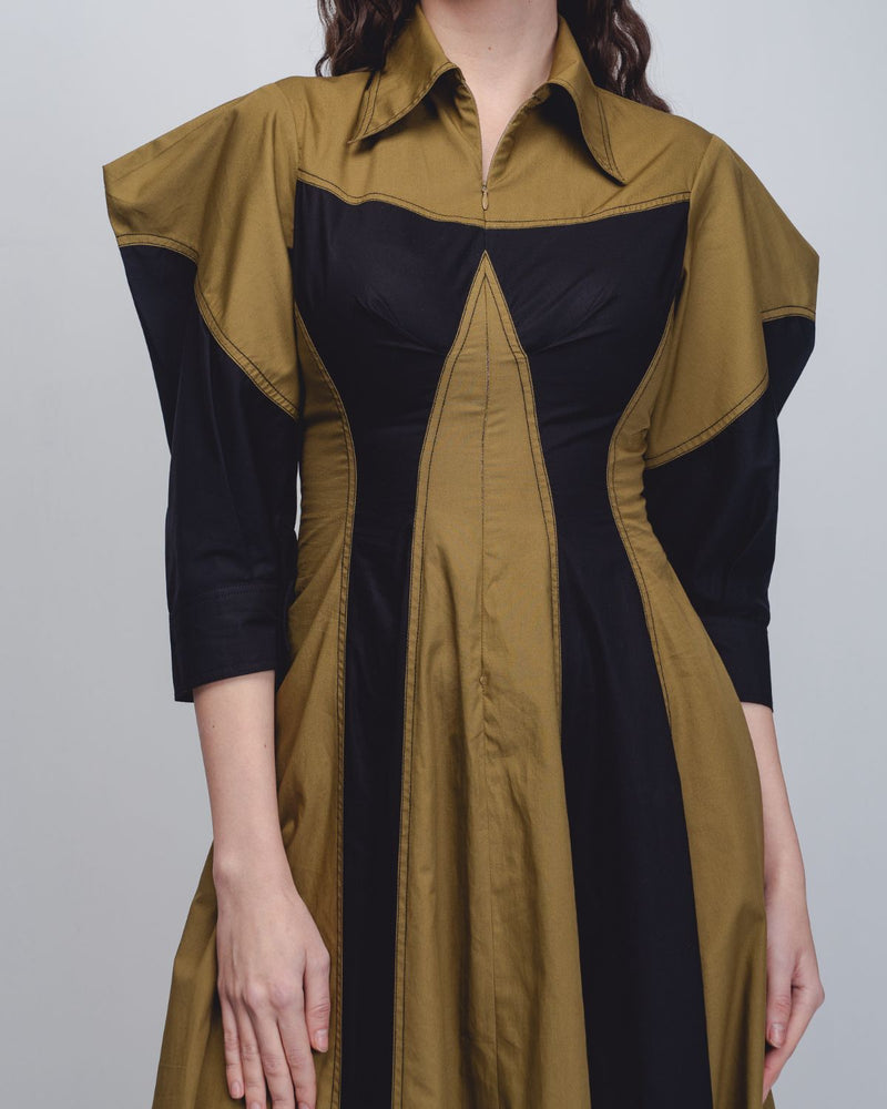 Kadar Dress - Black cotton by Leh Studios in black color for women Worldwide