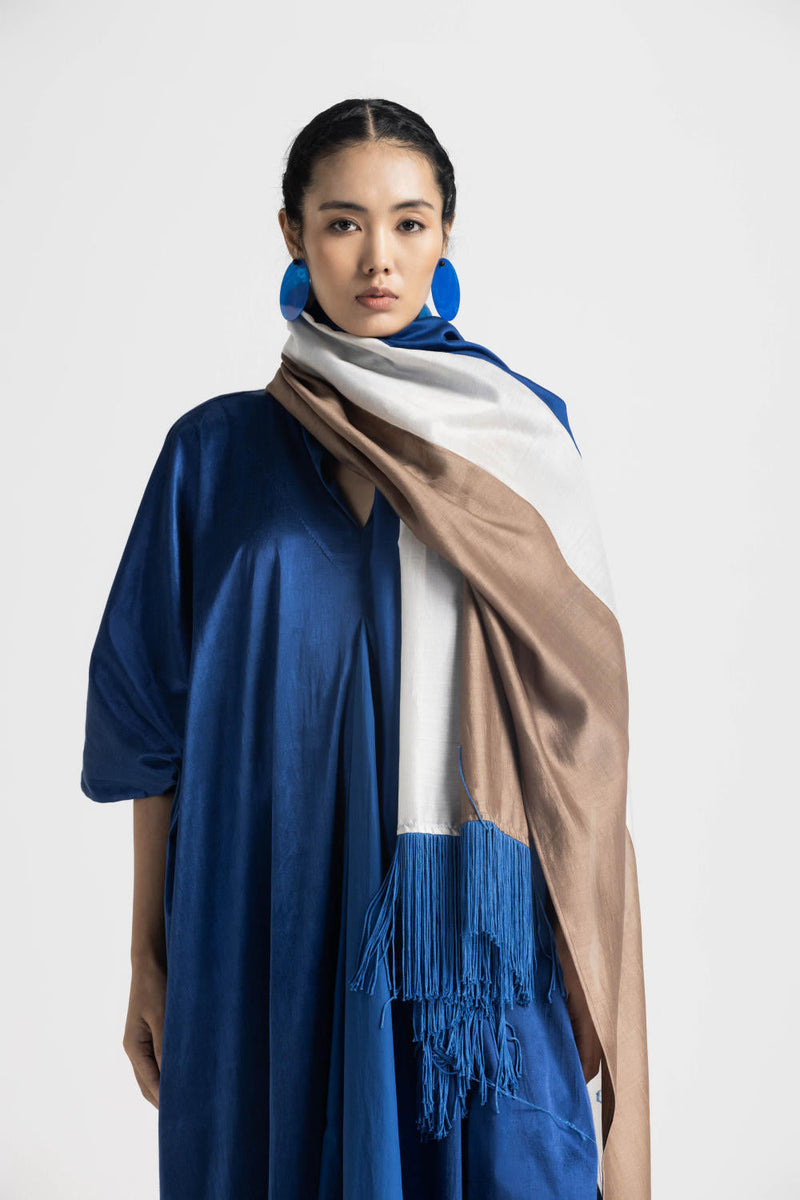 V NECK KAFTAN CO ORD (SET OF 3) - ELECTRIC BLUE satin by THREE in blue color for women Worldwide