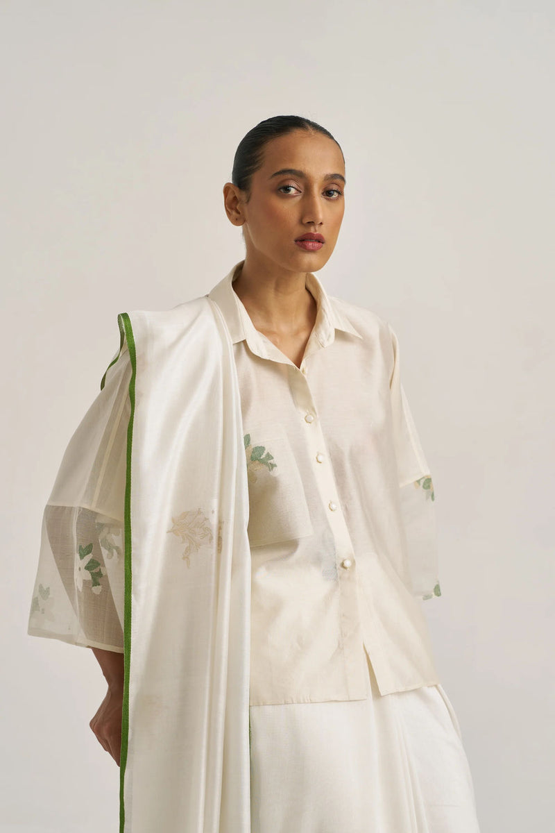 Kara Sari handwoven cotton silk by Suparna Som in white for women Worldwide