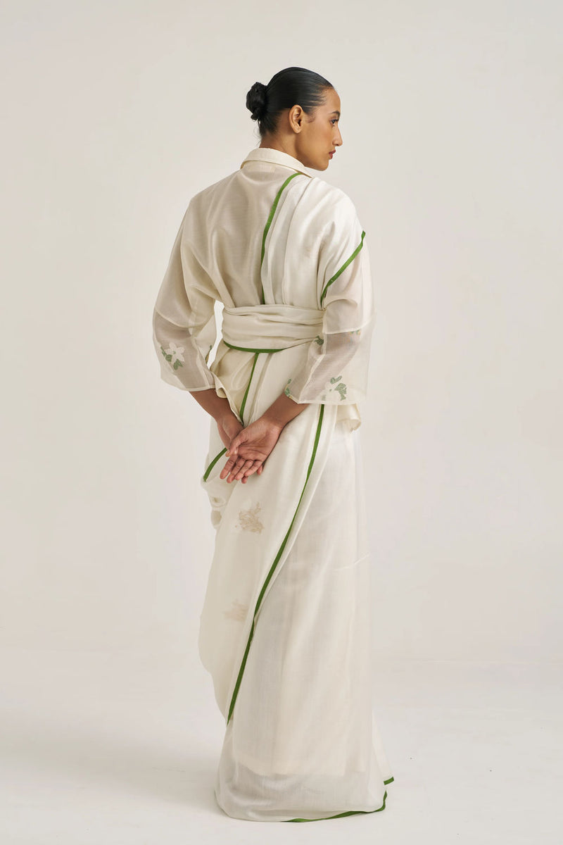 Kara Sari handwoven cotton silk by Suparna Som in white for women Worldwide