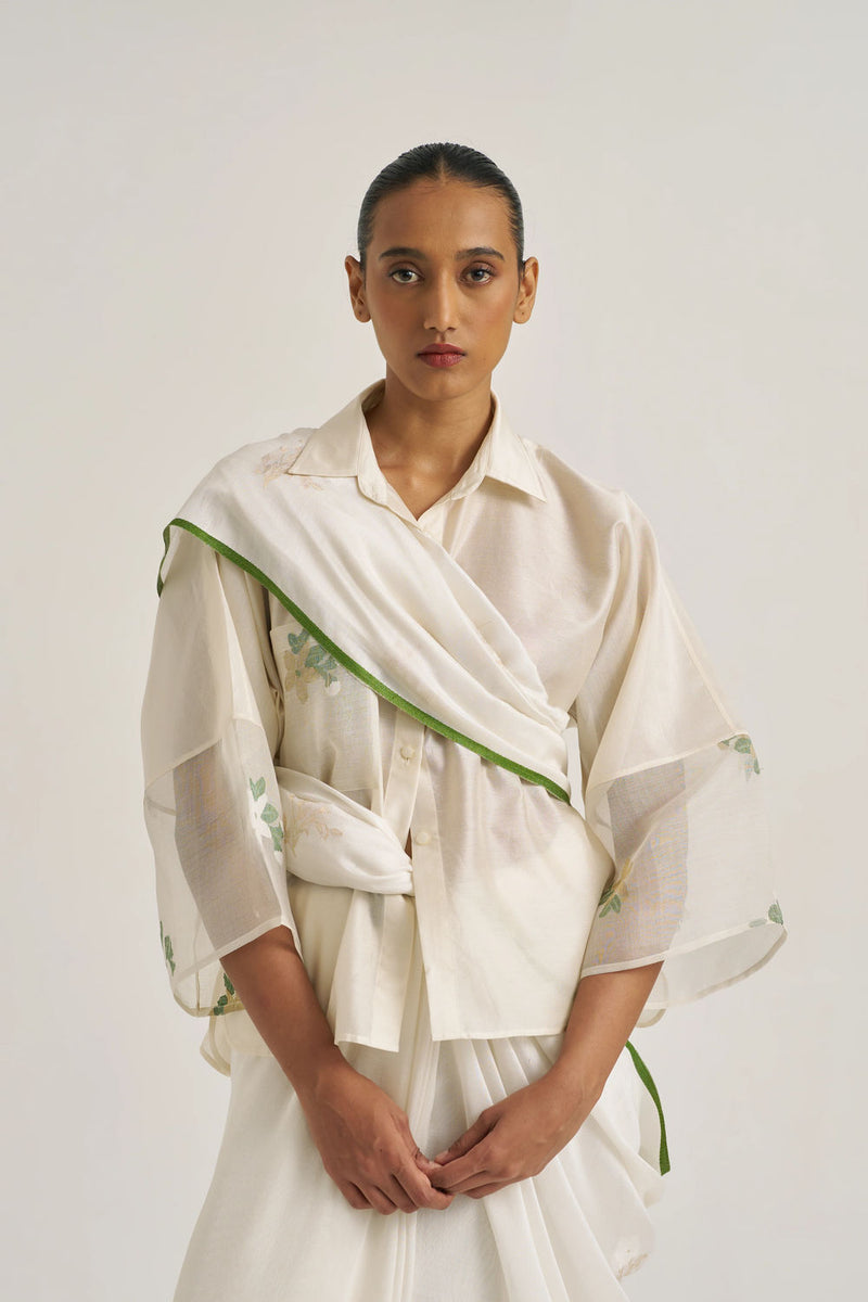 Kara Sari handwoven cotton silk by Suparna Som in white for women Worldwide