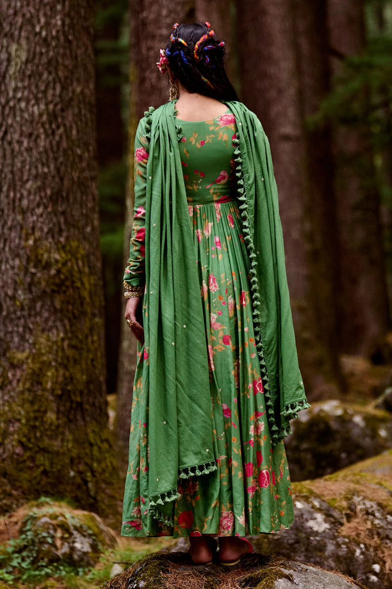 Kendal Anarkali Set – Green cotton silk by Paulmi & Harsh-kahan Sep'26 in green for women Worldwide