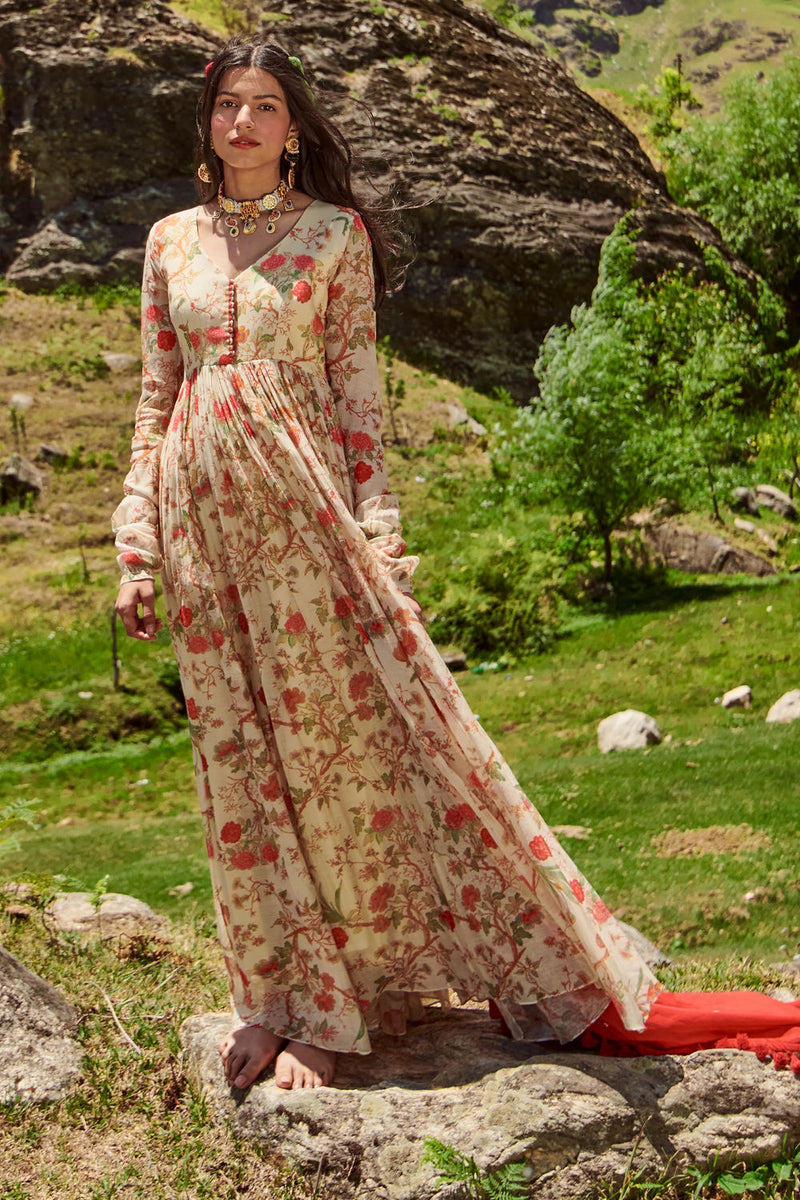 Kendal Anarkali Set – Off White chanderi by Paulmi & Harsh-kahan Sep'26 in off white for women Worldwide