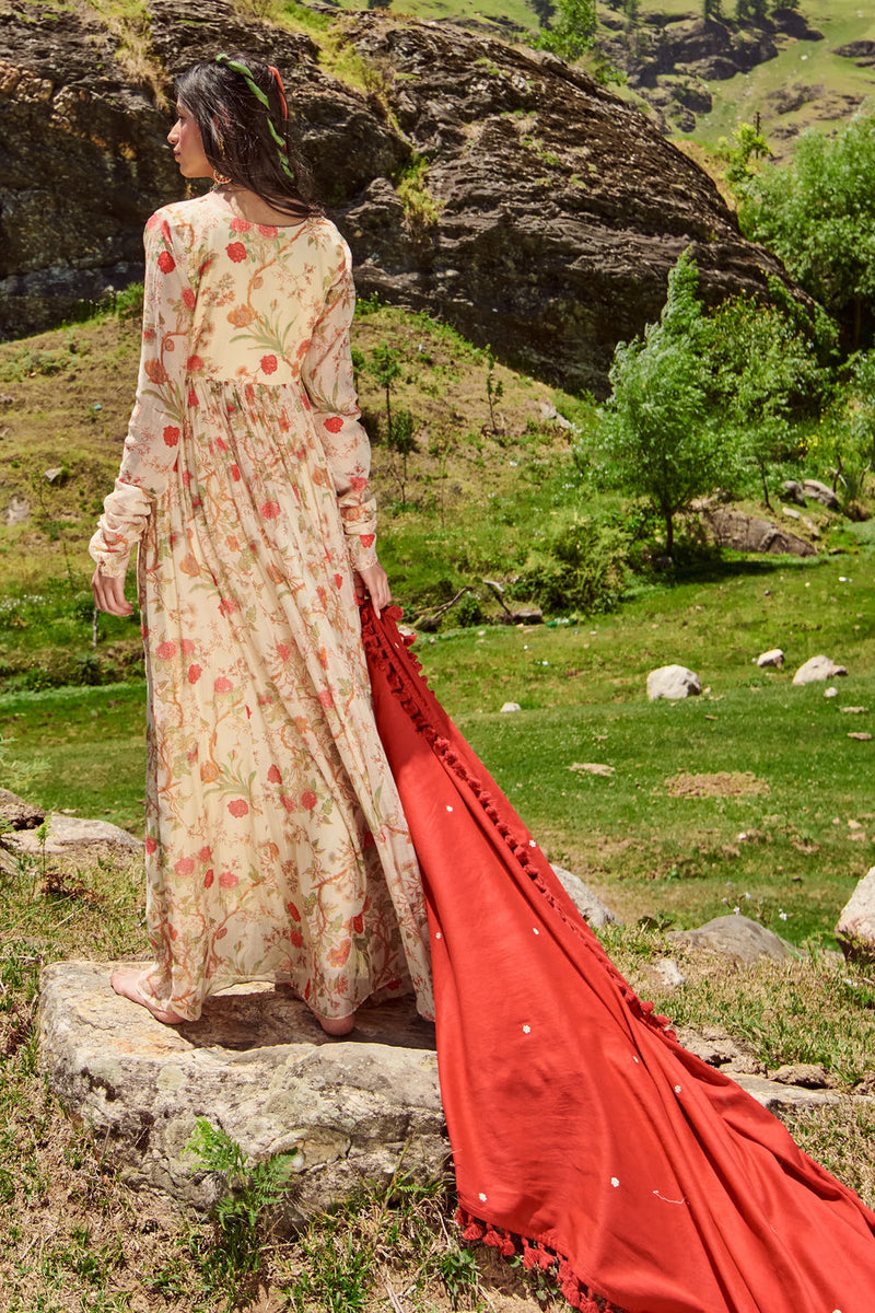 Kendal Anarkali Set – Off White chanderi by Paulmi & Harsh-kahan Sep'26 in off white for women Worldwide